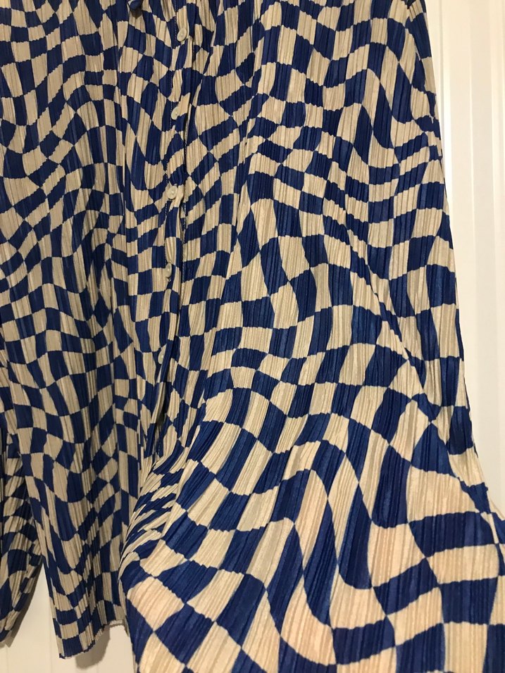 Kadın Mavi Pilili Uzun Kollu Gömlek - Görsel 4