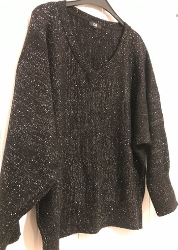 Siyah V Yakalı Örgü Kadın Kazak - Görsel 2