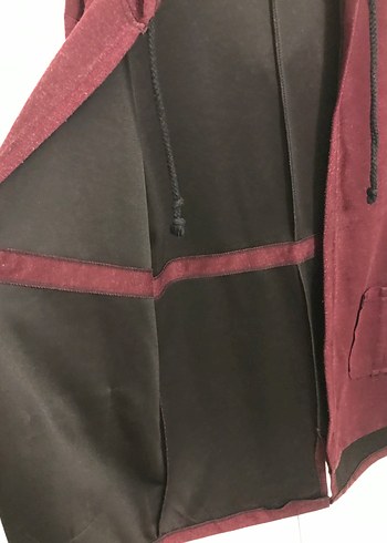 Bordo Midi Kapüşonlu Ceket - Görsel 3