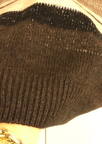 Yüksek Yakalı Gri Çizgili Yün Kazak - Görsel 6