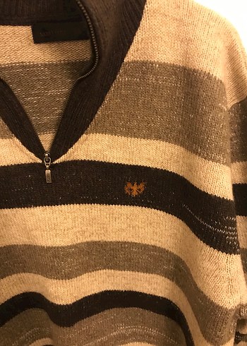 Yüksek Yakalı Gri Çizgili Yün Kazak - Görsel 4