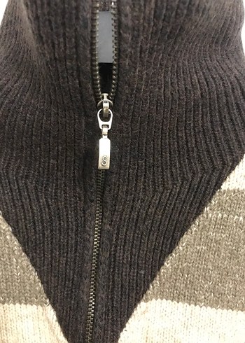 Yüksek Yakalı Gri Çizgili Yün Kazak - Görsel 9