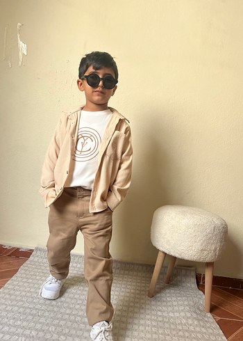 Bej Çocuk Rahat Kesim Sokak Stili Takım - Görsel 5