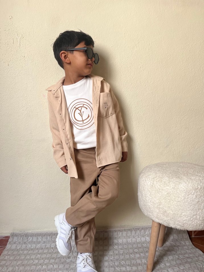 Bej Çocuk Rahat Kesim Sokak Stili Takım - Görsel 4