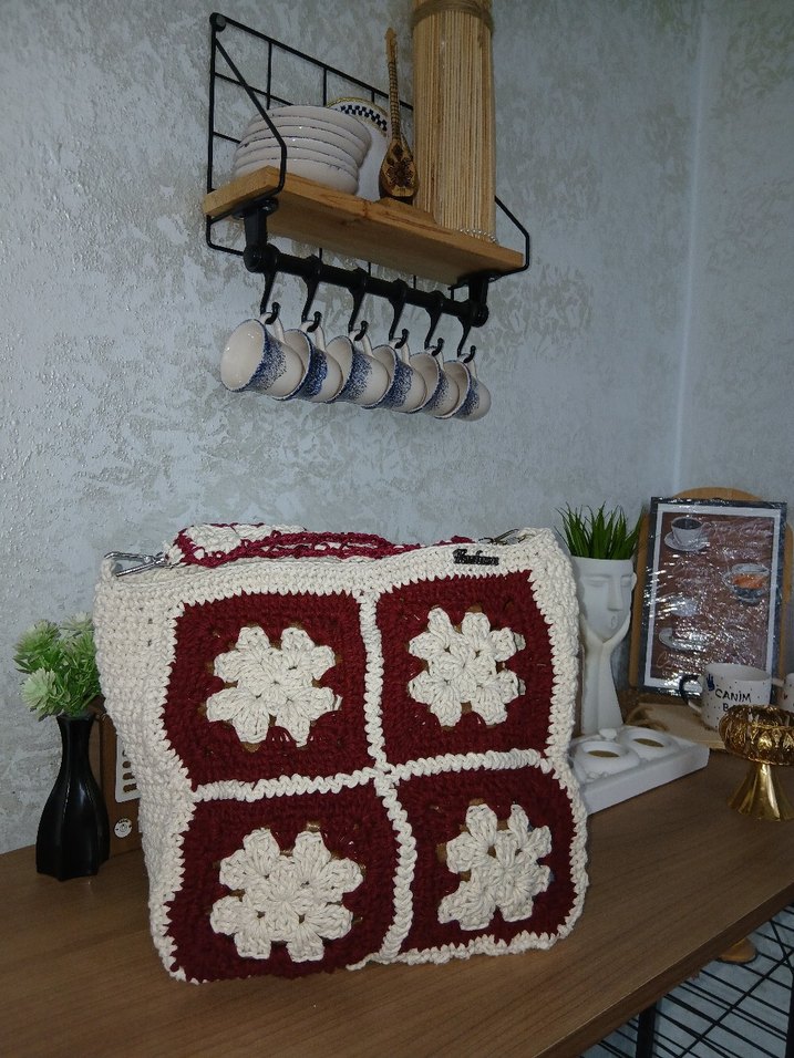 Bordo Bohem Örgü Kadın Çanta - Görsel 2