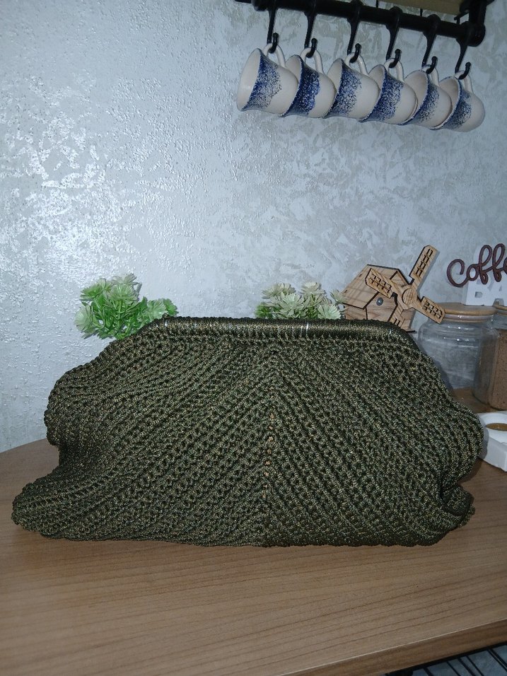 Örgü Kumaş Haki Kadın Portföy Çanta - Görsel 3