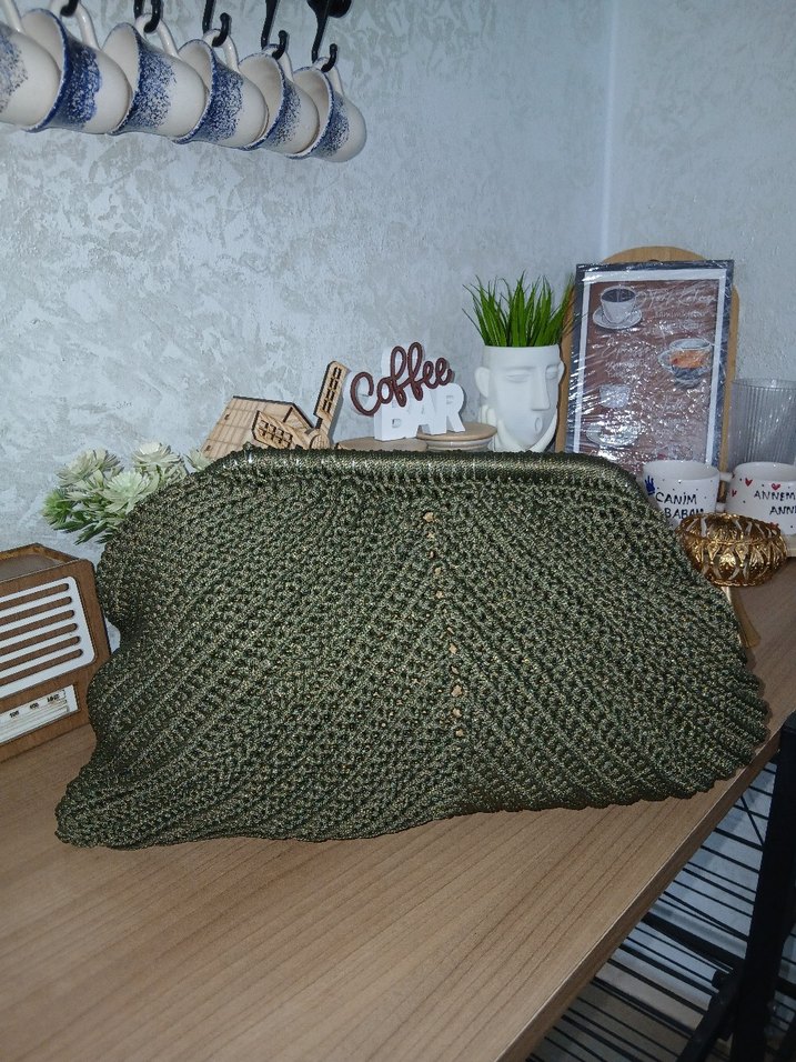 Örgü Kumaş Haki Kadın Portföy Çanta - Görsel 2