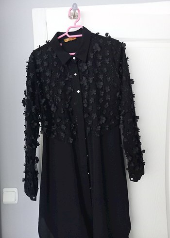 Düğmeli Siyah Gotik Uzun Kollu Tunik