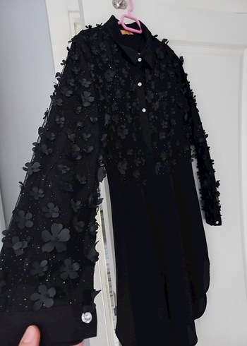 40 Beden Düğmeli Siyah Gotik Uzun Kollu Tunik