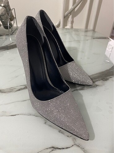 39 Beden gri Renk Simli stiletto