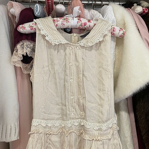 Topshop krem dantelli bebe yaka elbise