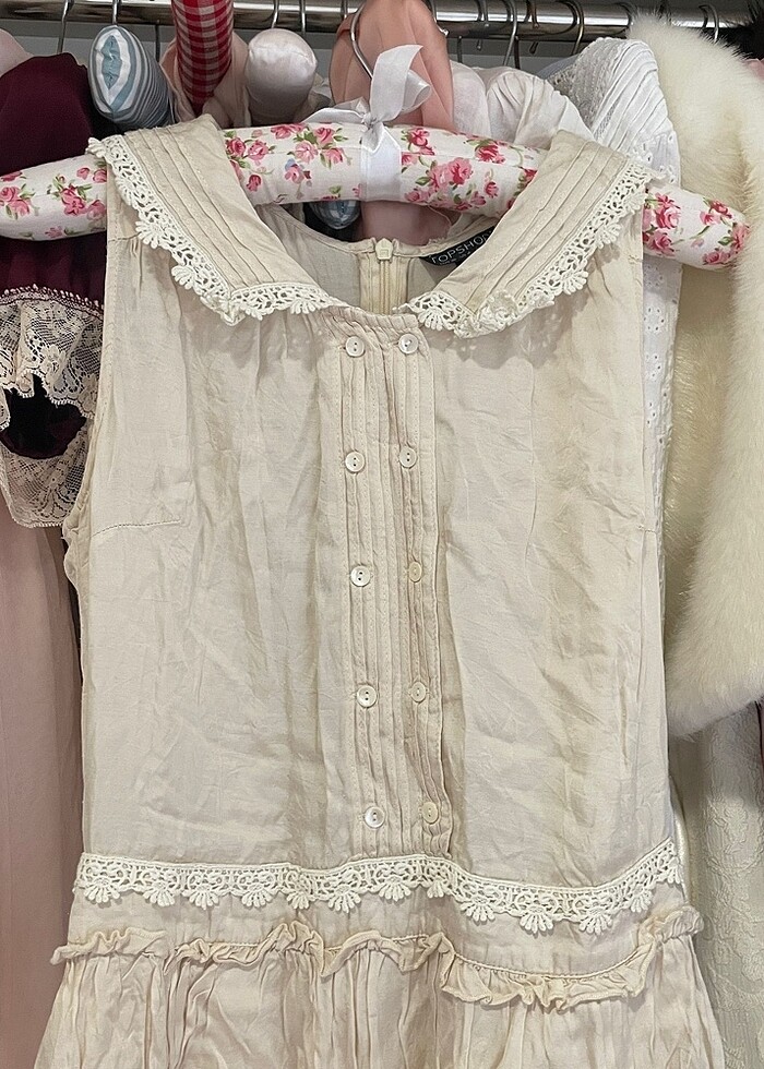 krem dantelli bebe yaka elbise - Görsel 2