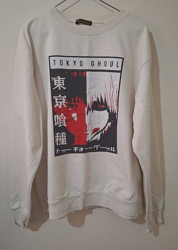 Tokyo Ghoul Baskılı Beyaz Sweatshirt