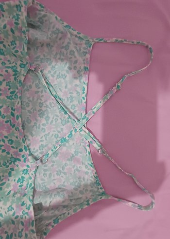 Pembe mavi çiçekli elbise - Görsel 5