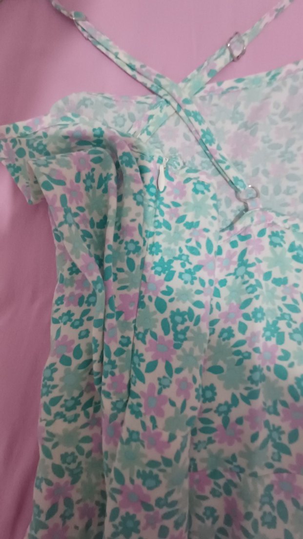 Pembe mavi çiçekli elbise - Görsel 4