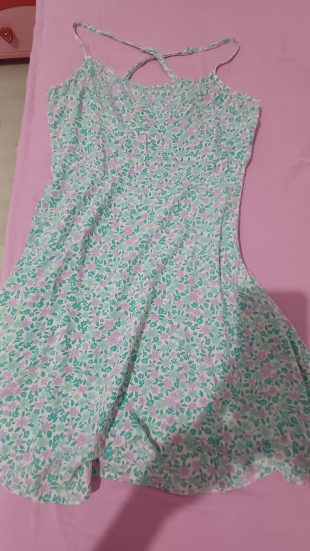 Pembe mavi çiçekli elbise - Görsel 2