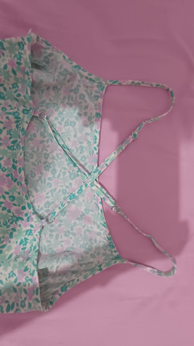 Pembe mavi çiçekli elbise - Görsel 5