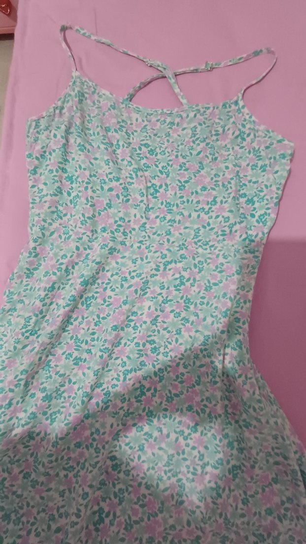 Pembe mavi çiçekli elbise - Görsel 3