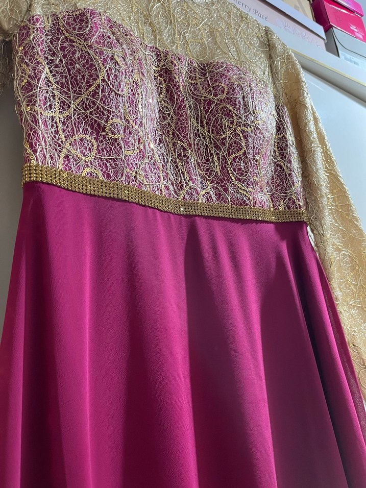 Bordo Dantel Detaylı Uzun Abiye Elbise - Görsel 2