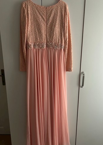 Uzun Dantel Detaylı Pembe Abiye Elbise - Görsel 3