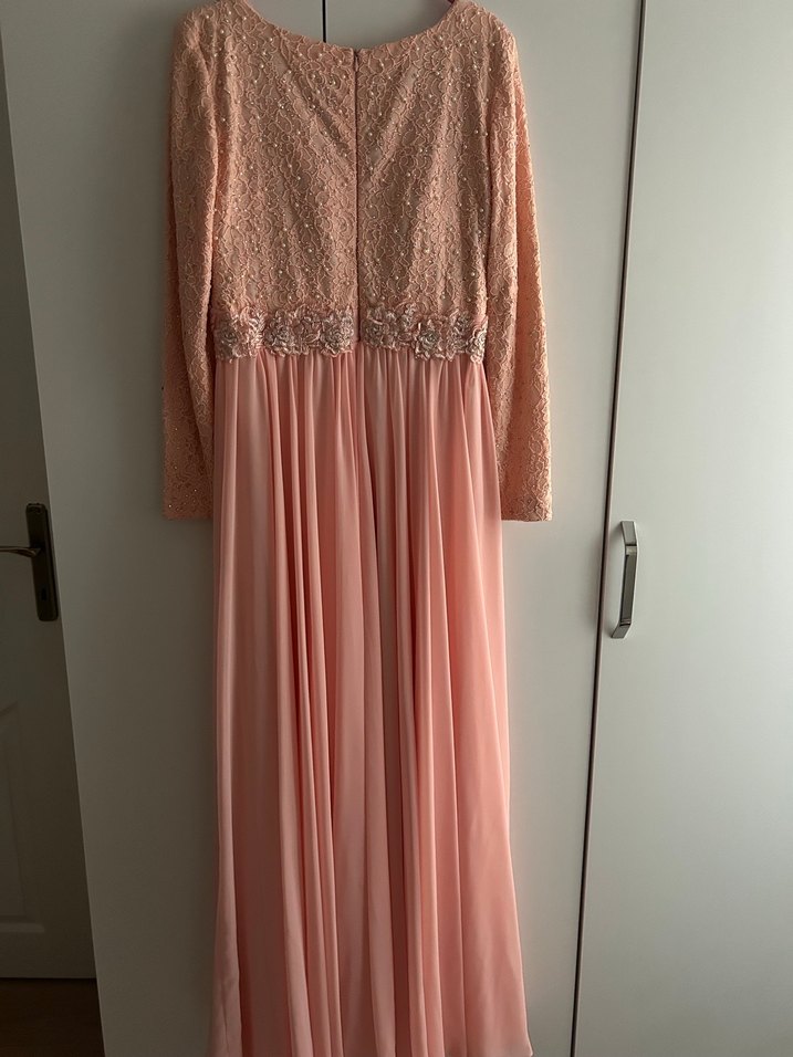 Uzun Dantel Detaylı Pembe Abiye Elbise - Görsel 3