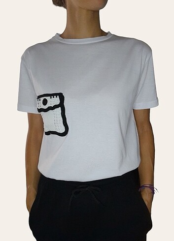 Örgü cepli tshirt
