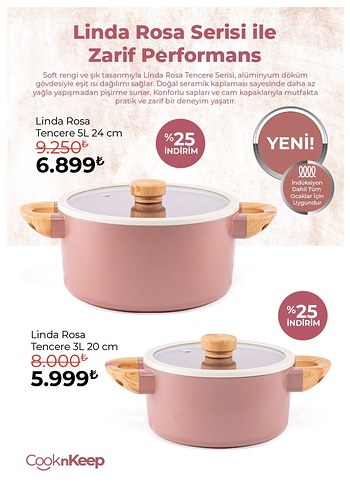 Linda Rosa Pembe Tencere Seti 4 Parça - Görsel 3