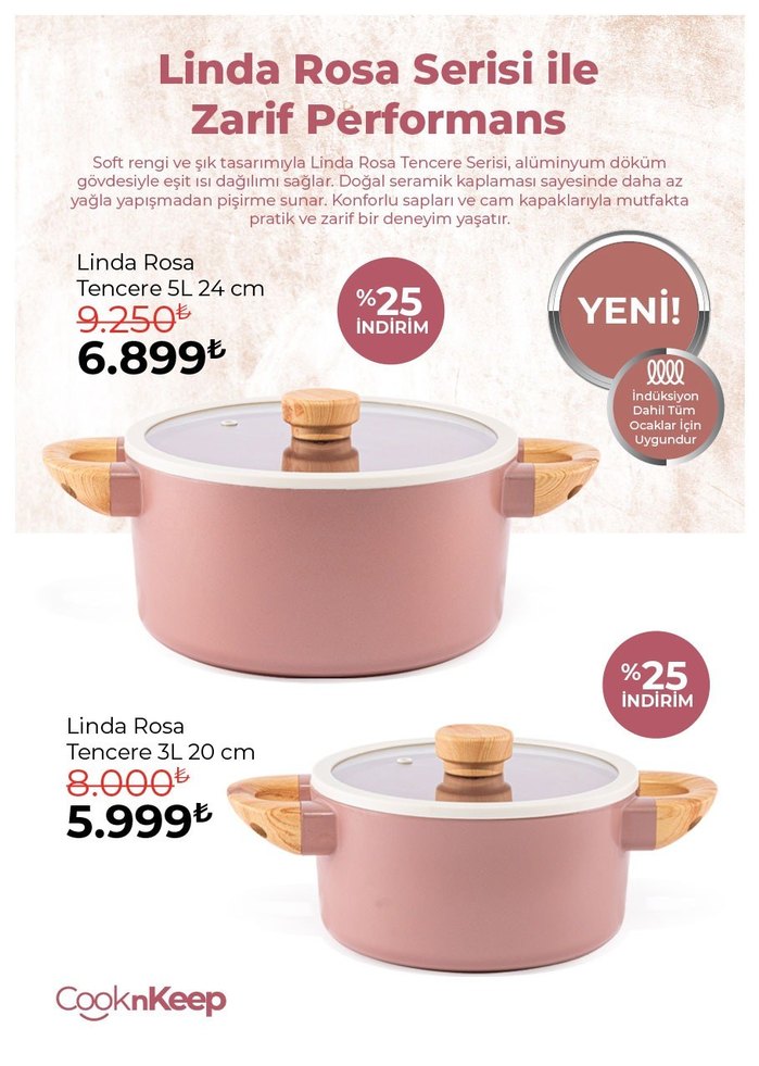 Linda Rosa Pembe Tencere Seti 4 Parça - Görsel 3