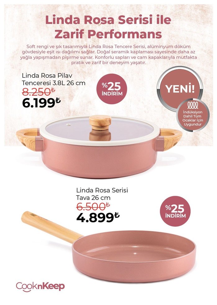 Linda Rosa Pembe Tencere Seti 4 Parça - Görsel 2