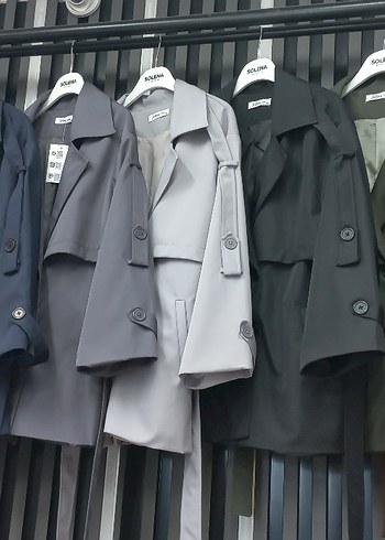Gri Mini Düğmeli Kadın Trençkot