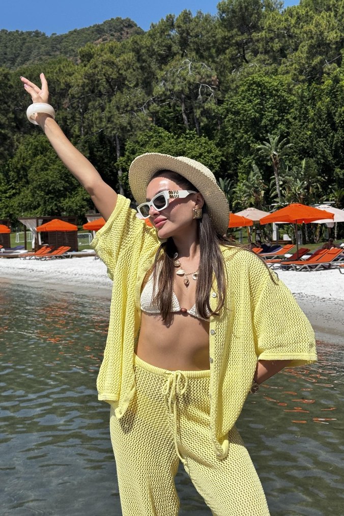 Sarı Bohem Tarzı Uzun Plaj Monokini - Görsel 2