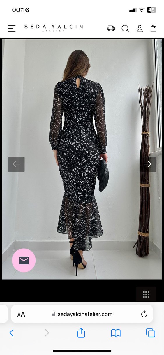 Puantiye Desenli Siyah Uzun Elbise - Görsel 2