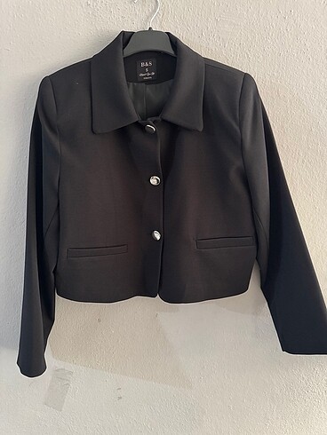 Kadın Cropped Düğmeli Ceket Siyah