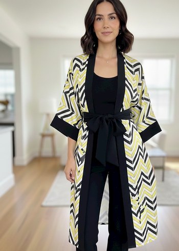 Sarı Zebra Desenli Uzun Kimono - Görsel 3