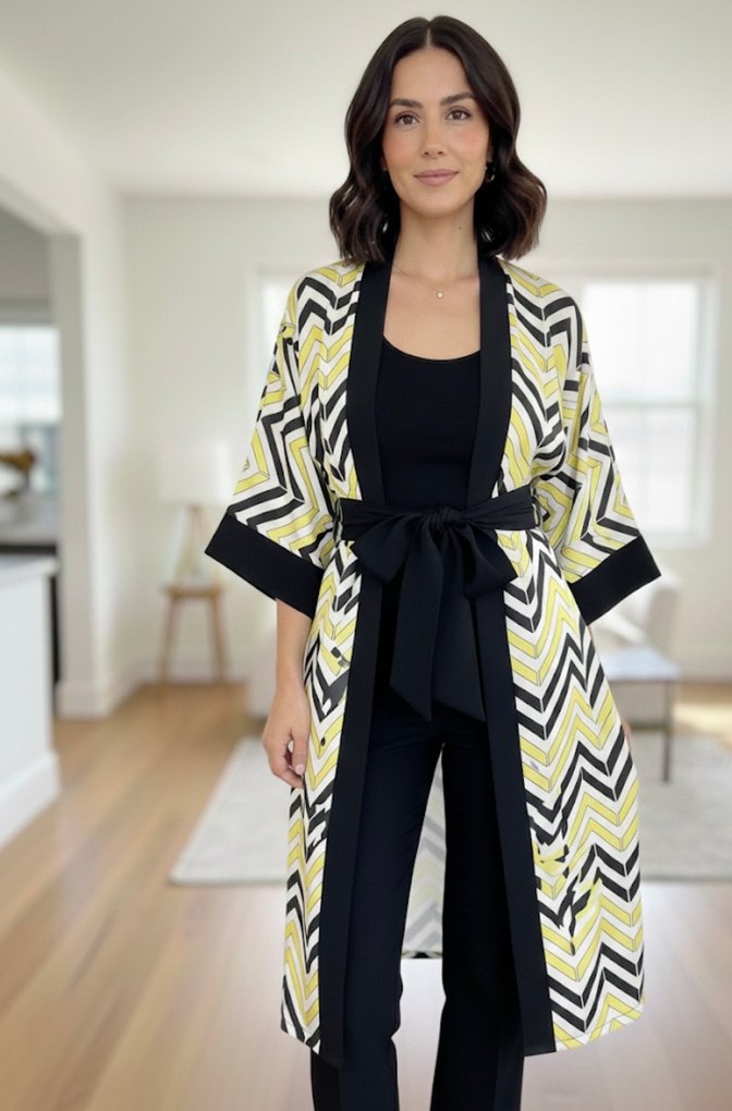 Sarı Zebra Desenli Uzun Kimono - Görsel 3