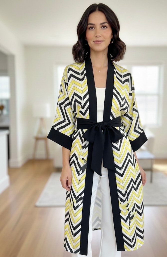 Sarı Zebra Desenli Uzun Kimono - Görsel 2