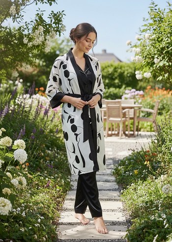 Kadın Gri Beyaz Uzun Kimono - Görsel 4