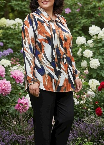 Düğmeli, Desenli Kadın Bluz - Görsel 2
