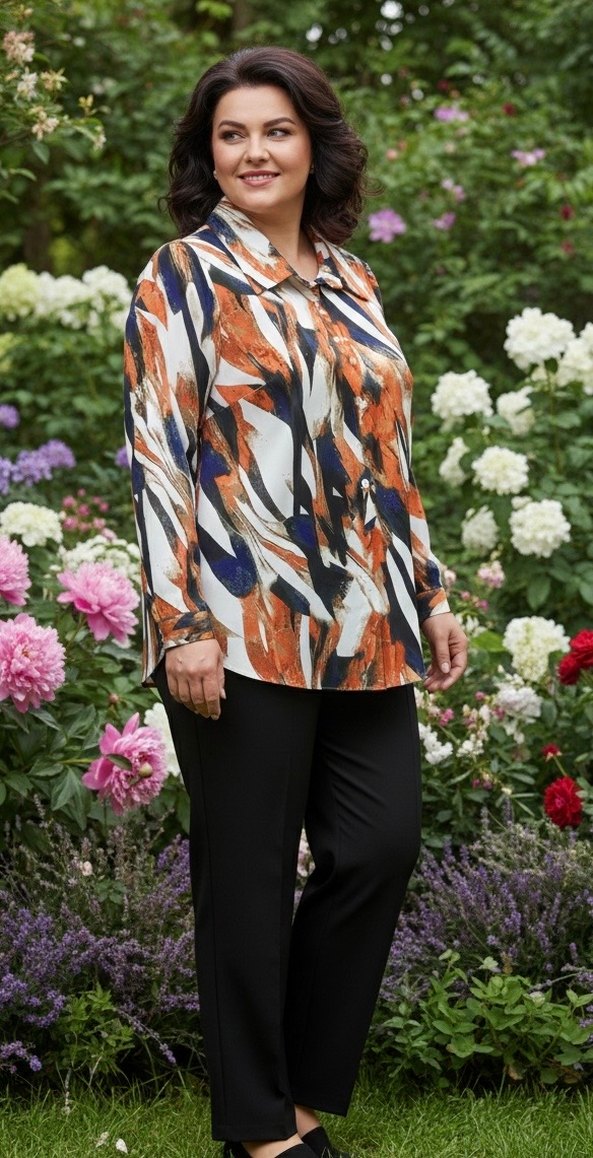 Düğmeli, Desenli Kadın Bluz - Görsel 2