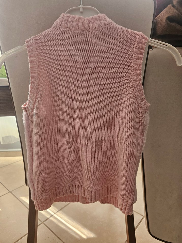 Kız Çocuk Pembe Kürklü Fermuarlı Yelek - Görsel 2