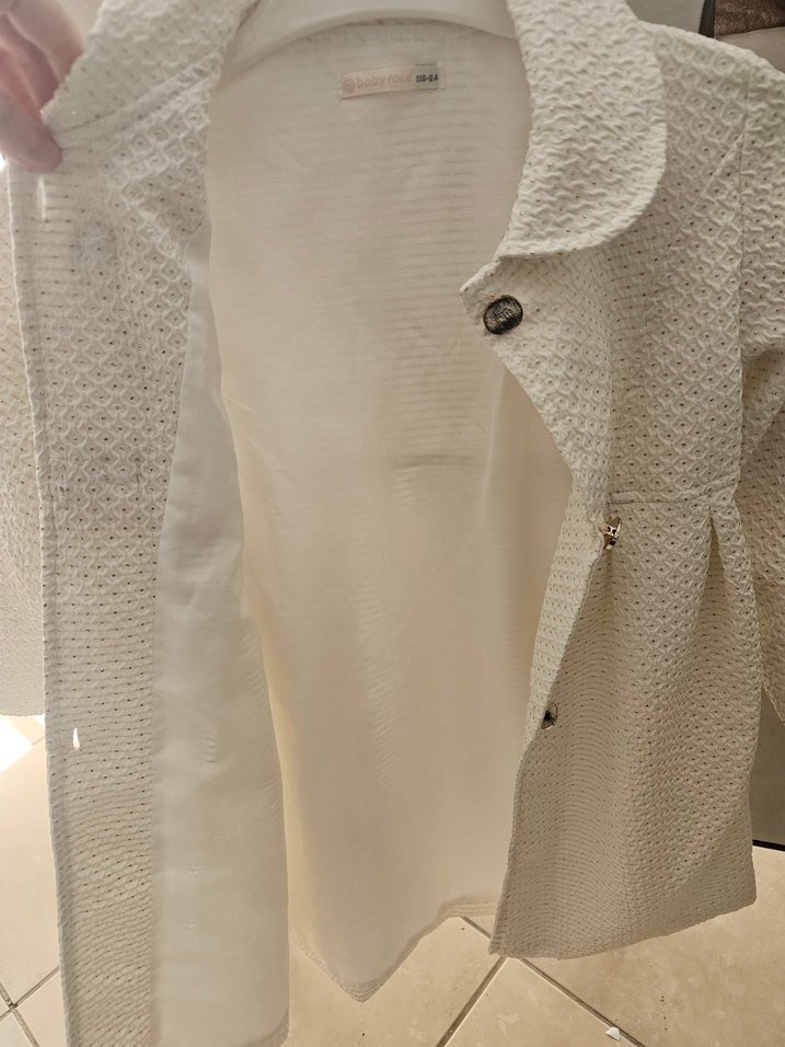 Klasik Düğmeli Beyaz Kız Çocuk Kabanı - Görsel 3