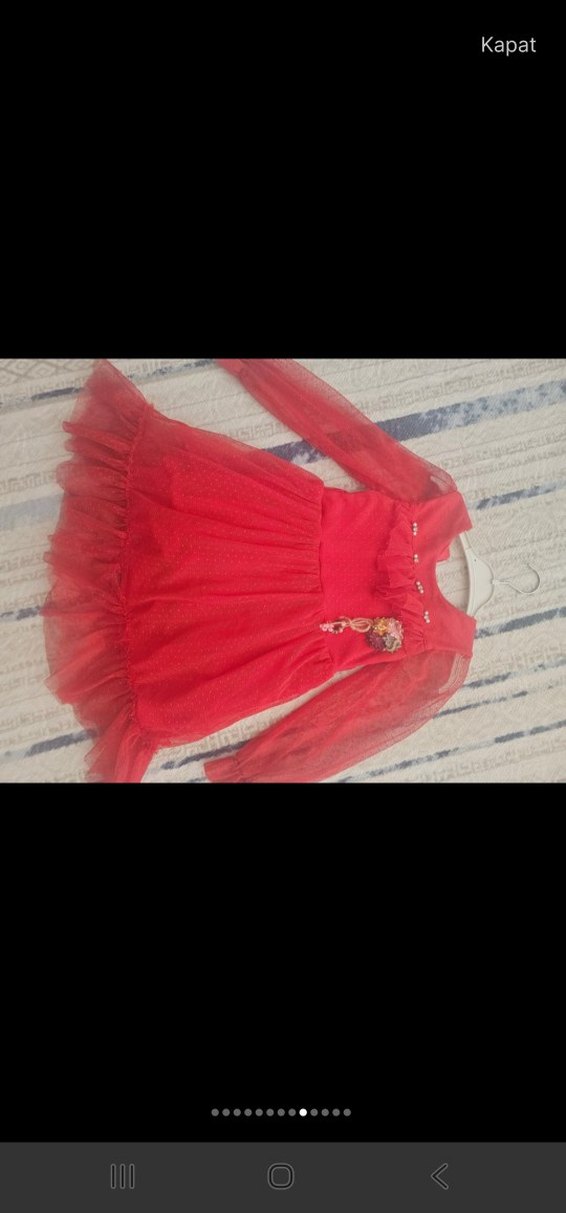 Kırmızı Mini Fırfırlı Uzun Kollu Elbise - Görsel 2