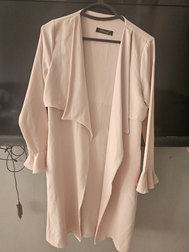 Bej Uzun Kadın Ceket, Salaş ve Drapeli - Görsel 3