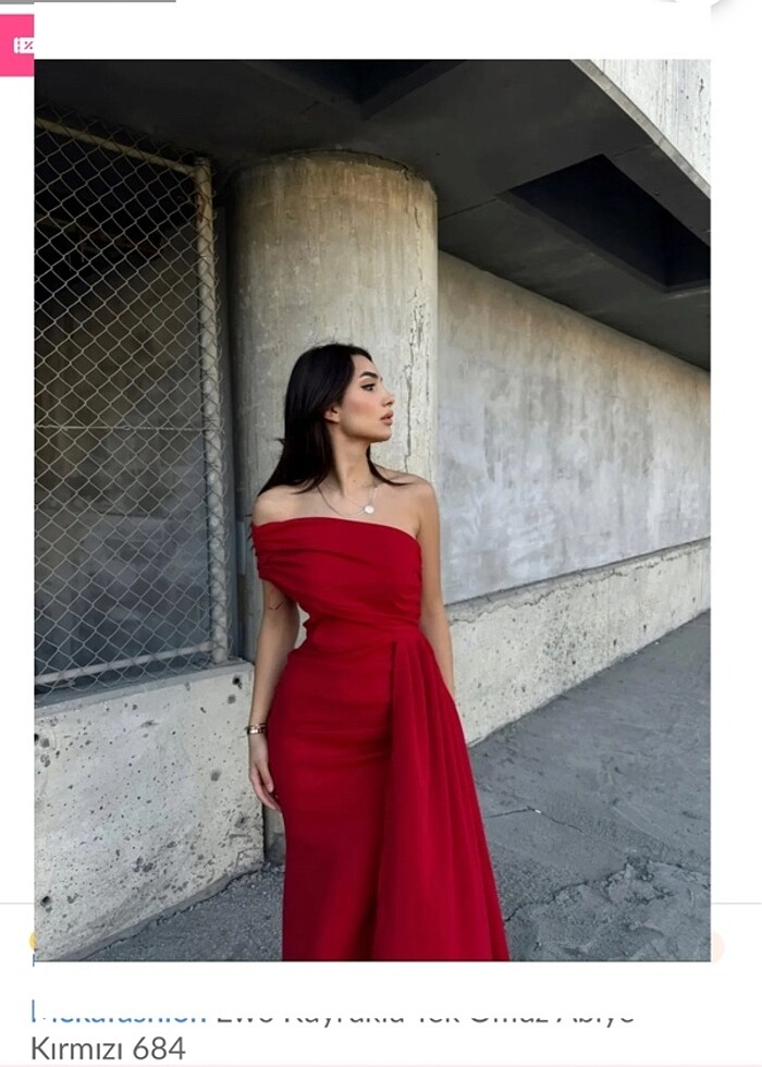 Kırmızı kayık yaka abiye - Görsel 2