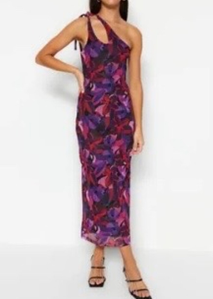 Çok renkli tül astarlı uzun elbise - Görsel 1