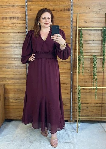 Uzun Bordo Kuşaklı Bohem Elbise - Görsel 2