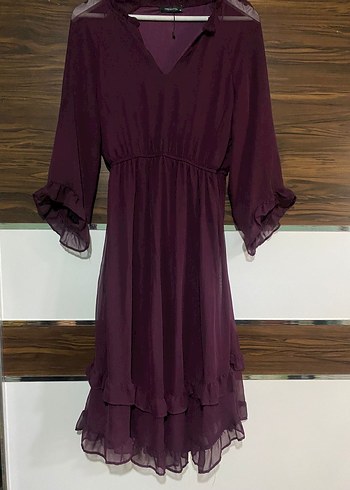 Uzun Bordo Kuşaklı Bohem Elbise - Görsel 5