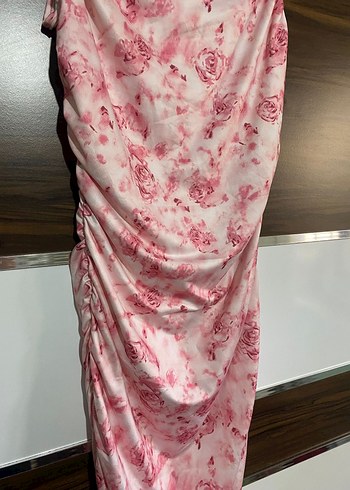 Pembe Drapeli Uzun Askılı Elbise - Görsel 5