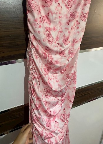 Pembe Drapeli Uzun Askılı Elbise - Görsel 2