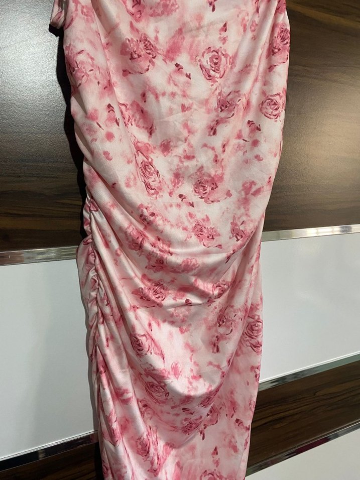 Pembe Drapeli Uzun Askılı Elbise - Görsel 5